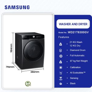 SAMSUNG 21/12KG WASHER DRYER MACHINE (WD21T6300GV/NQ)